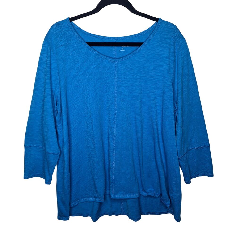 Escape Habitat Cotton V-Neck Tunic Top XL Seamed Lapis Turquoise Aqua Peruvian